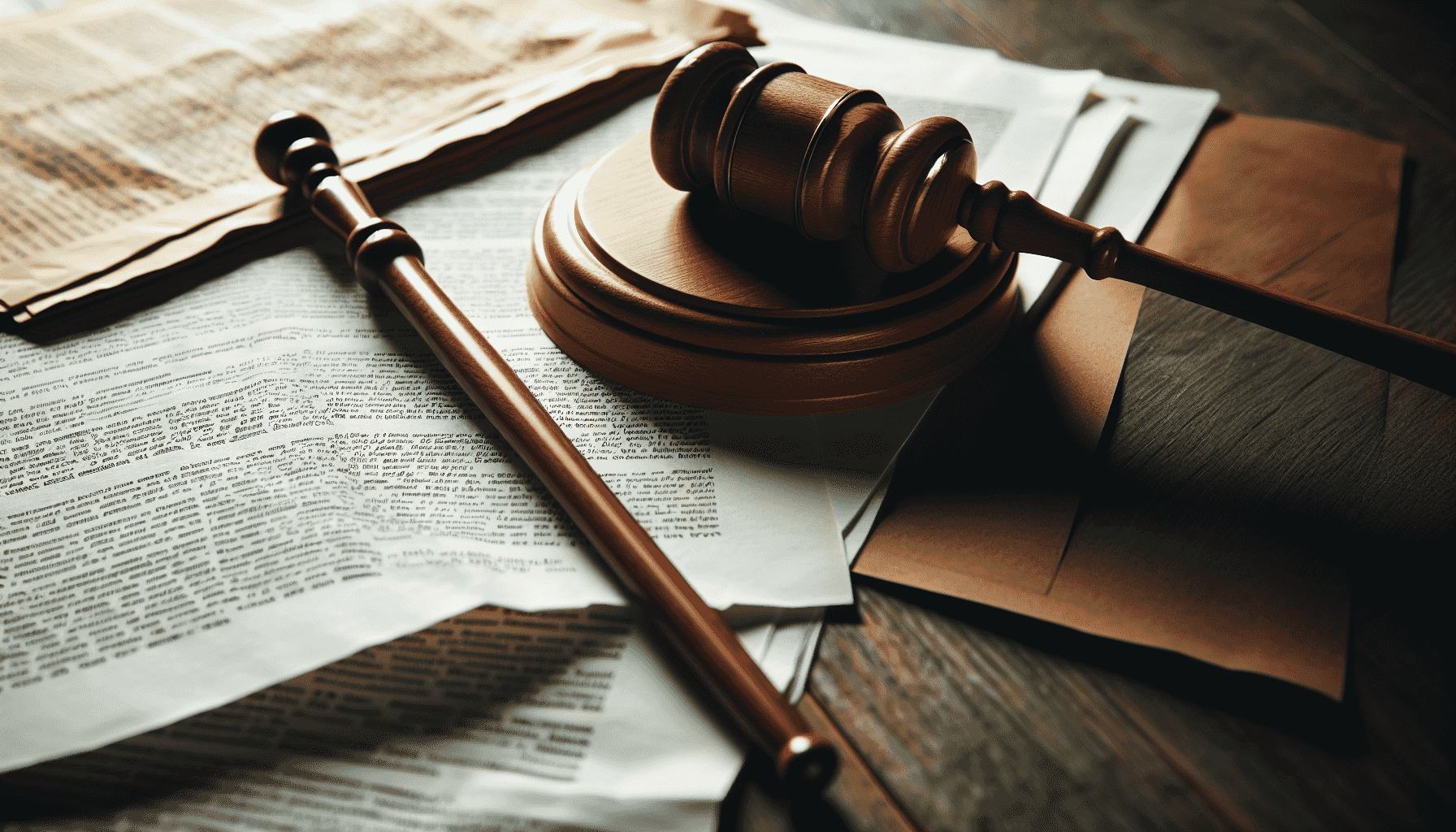 Documents juridiques et marteau sur un bureau